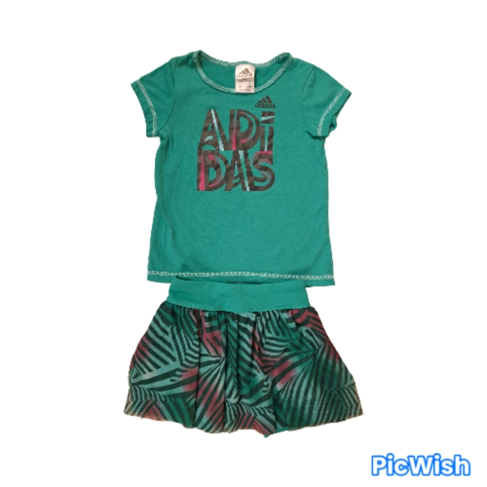 Size 4T Adidas t-shirt and skirt, green , black, pink, girls adidas